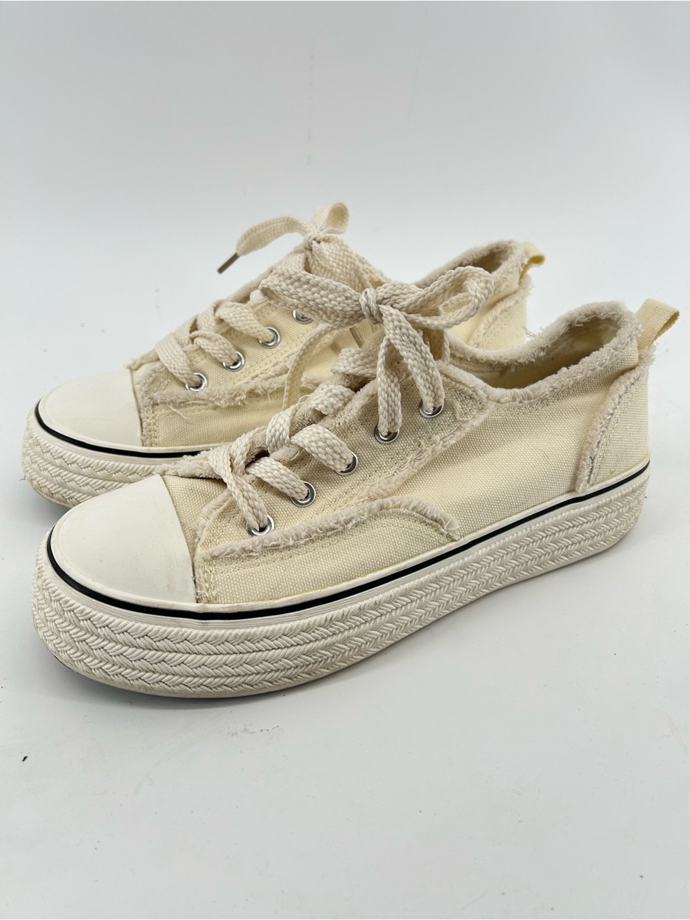 WOMEN'S CANVAS ROUND TOE FLAT platform LACE-UP SPORT SKATE SHOES Sz 8-8.5 or 40